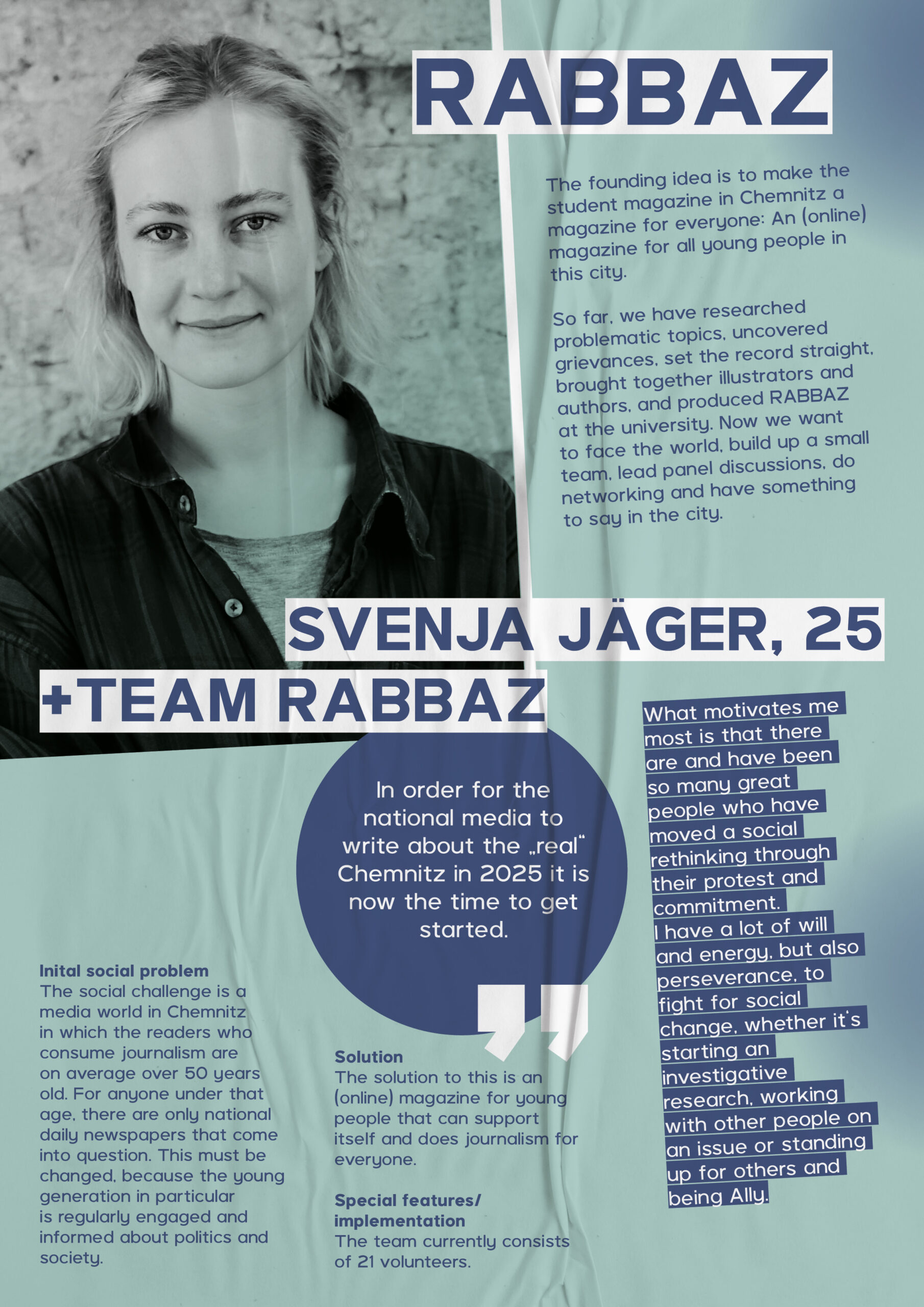 Svenja Jäger, 25, wants to make the student magazine Rabbaz a magazine for everyone, together with the Rabbaz team.