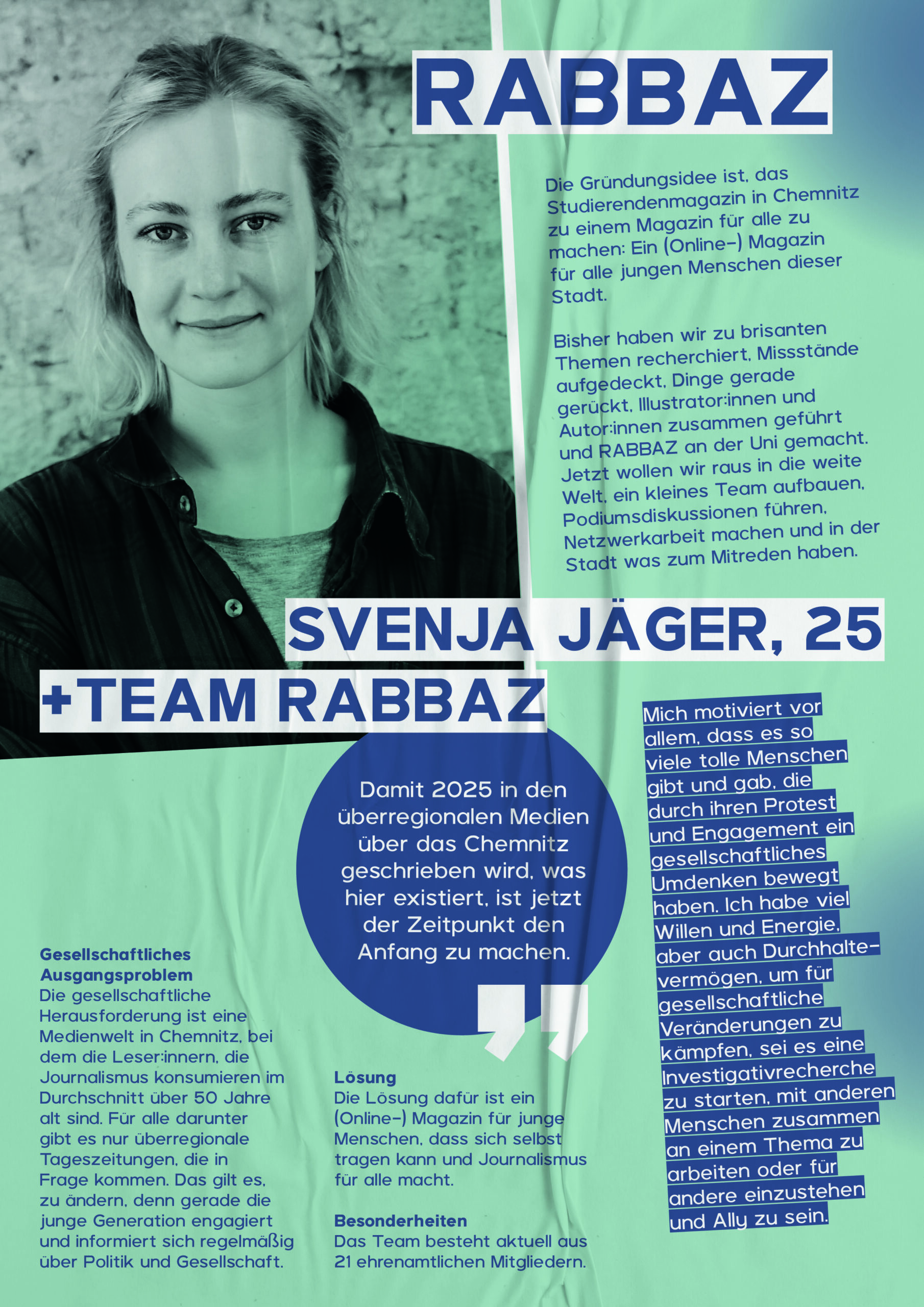 Svenja Jäger, 25, will zusammen mit dem Team Rabbaz das Studierendenmagazin Rabbaz zu einem Magazin für alle machen.